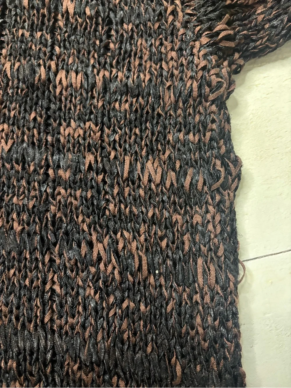 Zara Mens Size Medium Brown Black Textured Knit Oversized Sweater Grunge Bamboo